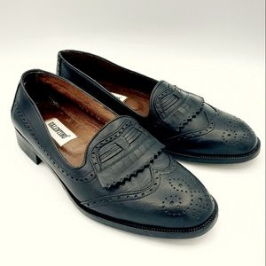 Valentino Vintage Brogue Loafer Men's 8.5 Black Calf Leather Kiltie Slip On Shoe